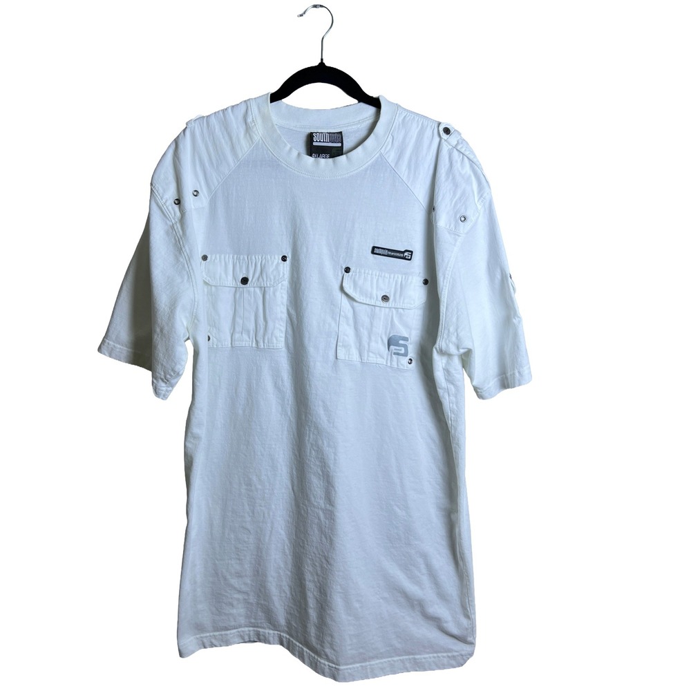 Southpole Mens 4XL White Utility T-Shirt Y2K Baggy Hip Hop‎ Pockets RN82628